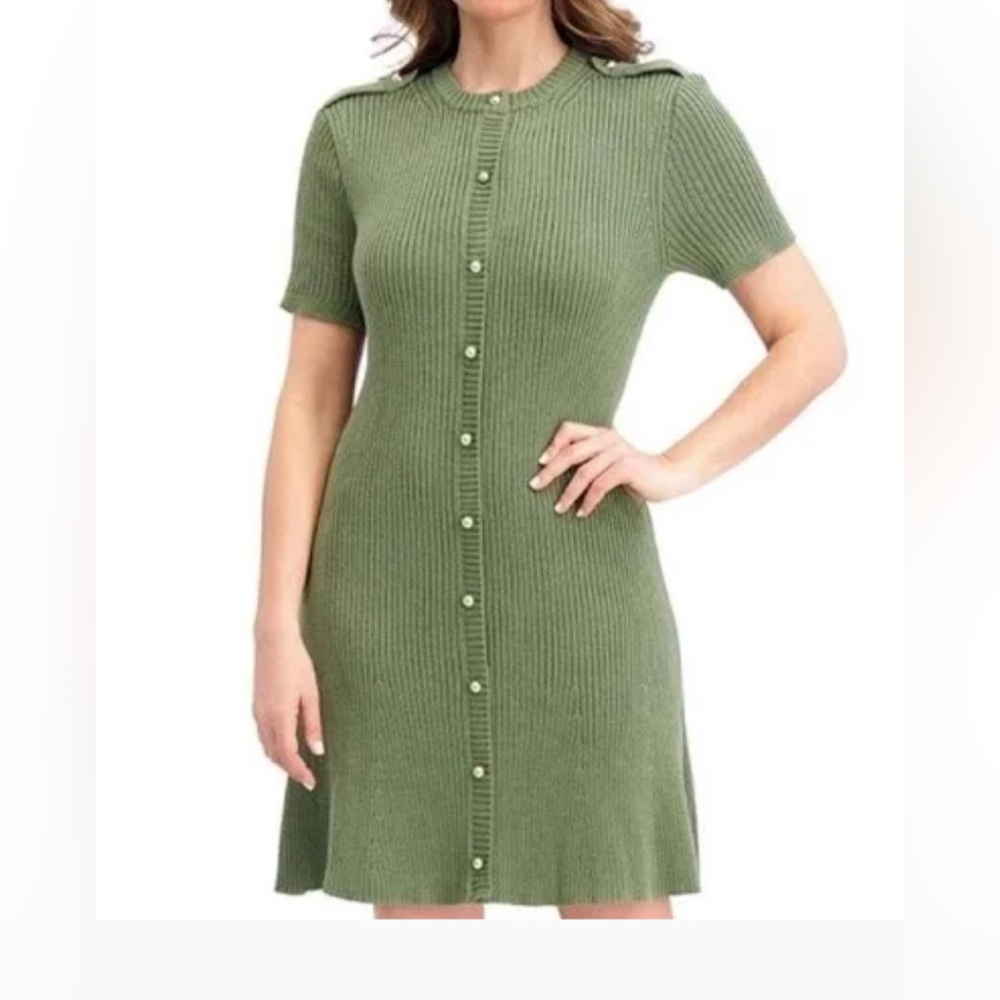 D160 French Connection XXL Olive Green Button Down Sweater Dress
